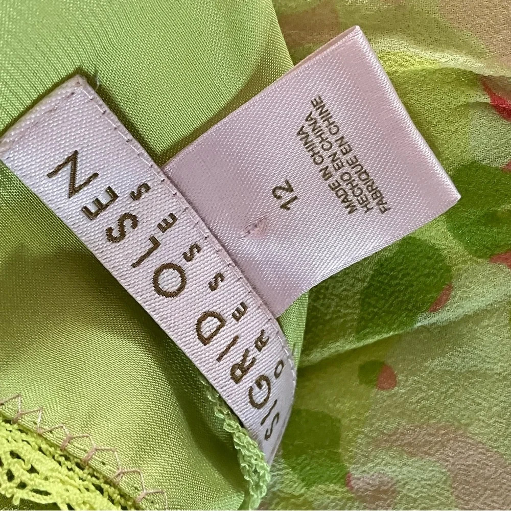 Sigrid Olson 100% Silk Resort Wear Summer Green Botanical V-Neck Slip Dress - Picture 6 of 7